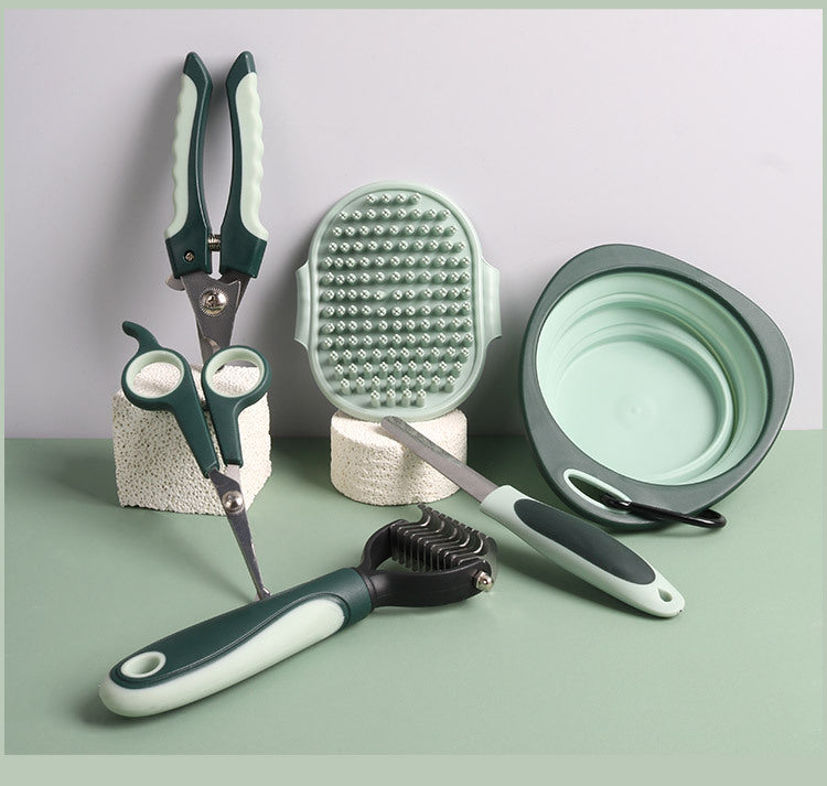 Grey and Green Complete 8-Piece Pet Grooming Kit - Essential Dog & Cat Care Tools with Brushes, Nail Clippers, Scissors & Portable Case - view 6