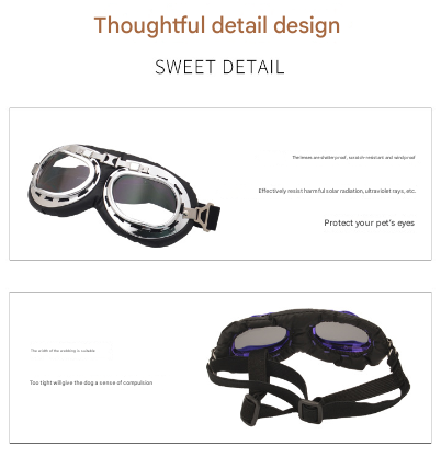 Blue Frame Black Film Retro Pet Goggles - UV Protection Sunglasses for Small Medium Dogs & Cats, Windproof Shatterproof Eye Protection - view 3