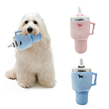 Blue Plush Travel Mug Squeaky Dog Toy - Soft Polyester Chew Toy for Boredom Relief & Interactive Fun - 31cm - view 2