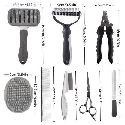 Blue Professional 9-Piece Pet Grooming Kit - DeShedding Brushes, Nail Clippers, Combs & Scissors Set for Dogs, Cats & Rabbits with Storage Bag - view 2