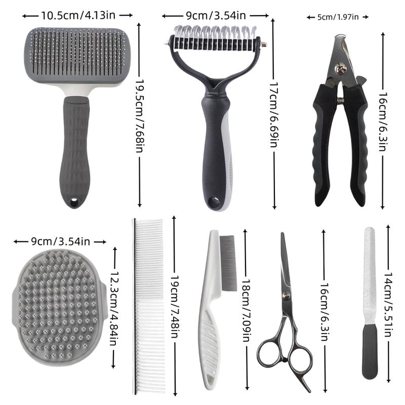 Pink Professional 9-Piece Pet Grooming Kit - DeShedding Brushes, Nail Clippers, Combs & Scissors Set for Dogs, Cats & Rabbits with Storage Bag - view 2