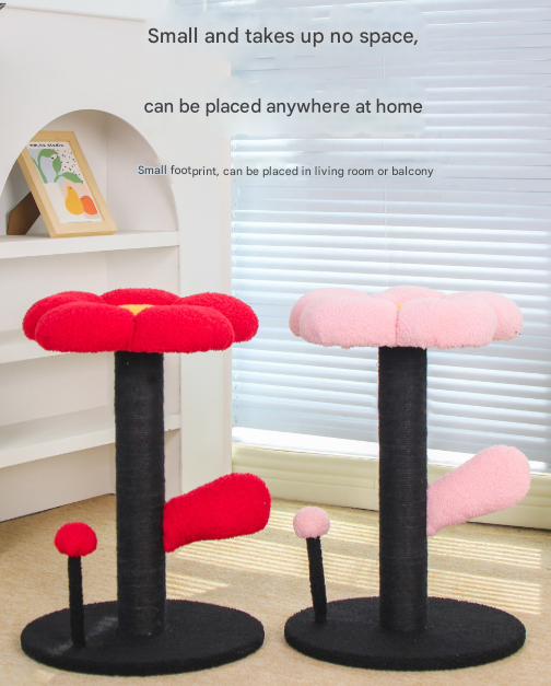 Red and Black Adorable Flower Cat Tree - Plush Perch, Sisal Scratching Post & Spring Ball Toy - view 2