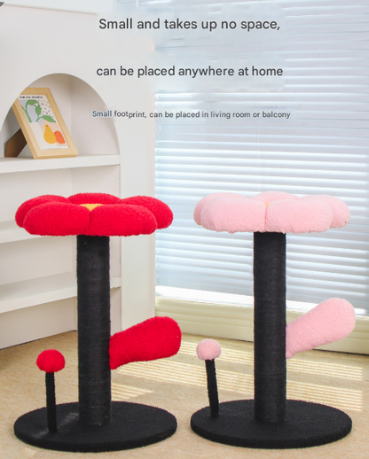 Red and Black Adorable Flower Cat Tree - Plush Perch, Sisal Scratching Post & Spring Ball Toy - view 2