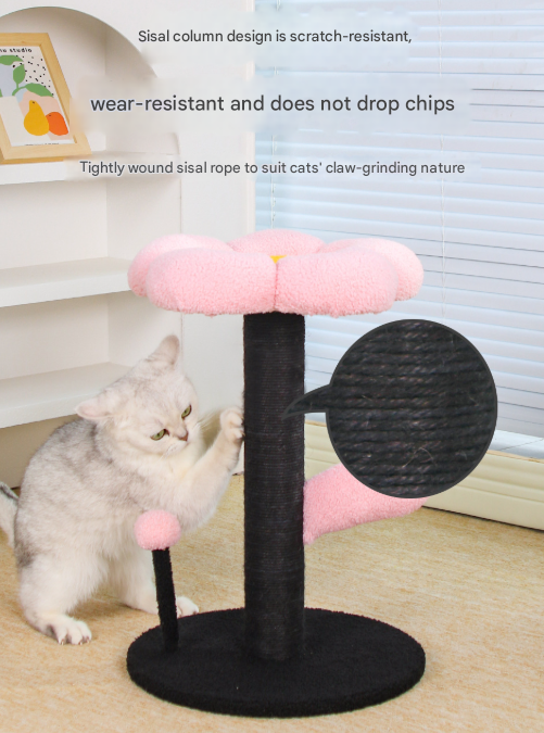 Red and Black Adorable Flower Cat Tree - Plush Perch, Sisal Scratching Post & Spring Ball Toy - view 4