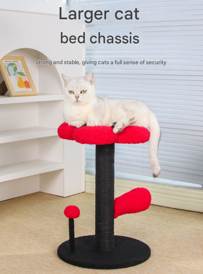 Red and Black Adorable Flower Cat Tree - Plush Perch, Sisal Scratching Post & Spring Ball Toy - view 5