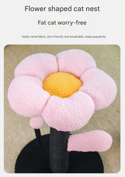 Red and Black Adorable Flower Cat Tree - Plush Perch, Sisal Scratching Post & Spring Ball Toy - view 6