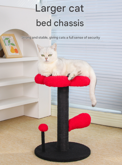Pink and Black Adorable Flower Cat Tree - Plush Perch, Sisal Scratching Post & Spring Ball Toy - view 5