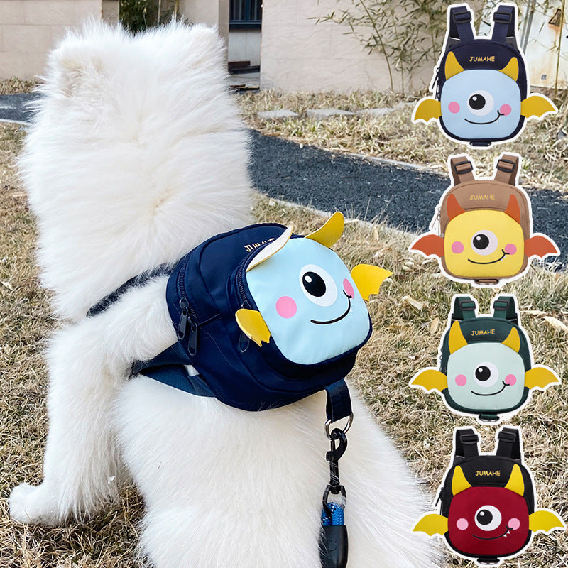Green Adorable Monster Pet Backpack Harness - Small Dog & Cat Treat Pouch with Poop Bag Dispenser - view 2