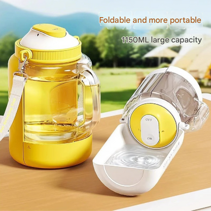 Yellow Large Capacity 2-in-1 Pet Travel Water & Food Bottle Dispenser - Portable Outdoor Dog Feeder with Shoulder Strap - view 2