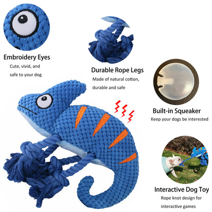 2 Pcs Blue Interactive Plush Chameleon Dog Toy with Squeaker & Rope Legs - Durable Chew Toy for Medium/Large Dogs, Teeth Cleaning Texture, Machine Washable (10.2in) - view 4