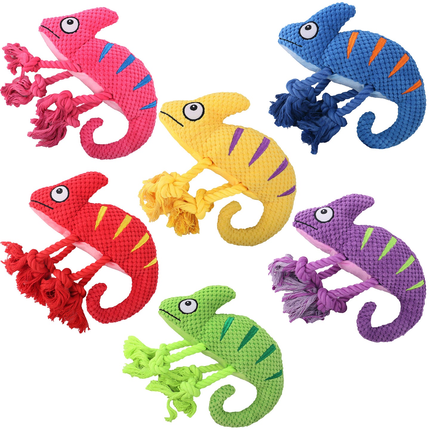 2 Pcs Purple Interactive Plush Chameleon Dog Toy with Squeaker & Rope Legs - Durable Chew Toy for Medium/Large Dogs, Teeth Cleaning Texture, Machine Washable (10.2in) - view 2
