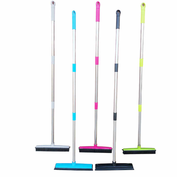 Green and Silver Versatile Pet Hair Remover Rubber Broom & Squeegee - 125cm Adjustable Stainless Steel Handle for Carpets, Floors & Windows - view 2