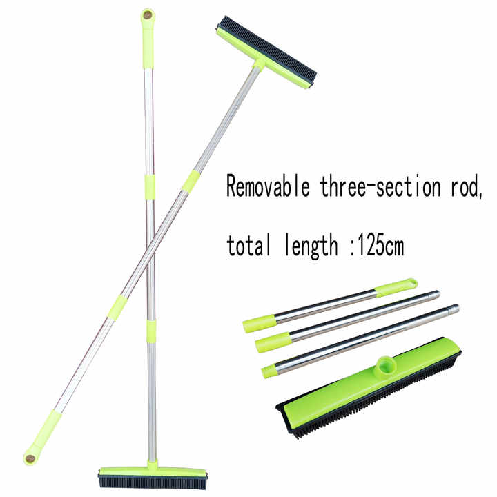 Black and Silver Versatile Pet Hair Remover Rubber Broom & Squeegee - 125cm Adjustable Stainless Steel Handle for Carpets, Floors & Windows - view 3
