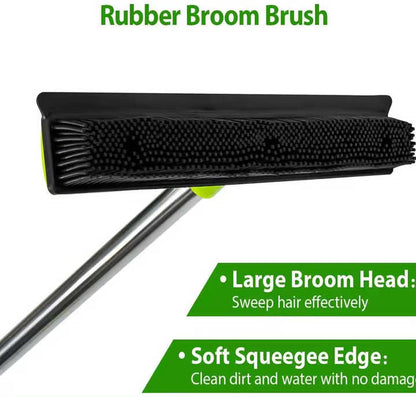 Black and Silver Versatile Pet Hair Remover Rubber Broom & Squeegee - 125cm Adjustable Stainless Steel Handle for Carpets, Floors & Windows - view 6