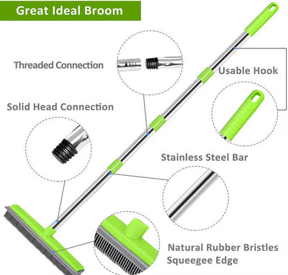 Black and Silver Versatile Pet Hair Remover Rubber Broom & Squeegee - 125cm Adjustable Stainless Steel Handle for Carpets, Floors & Windows - view 7