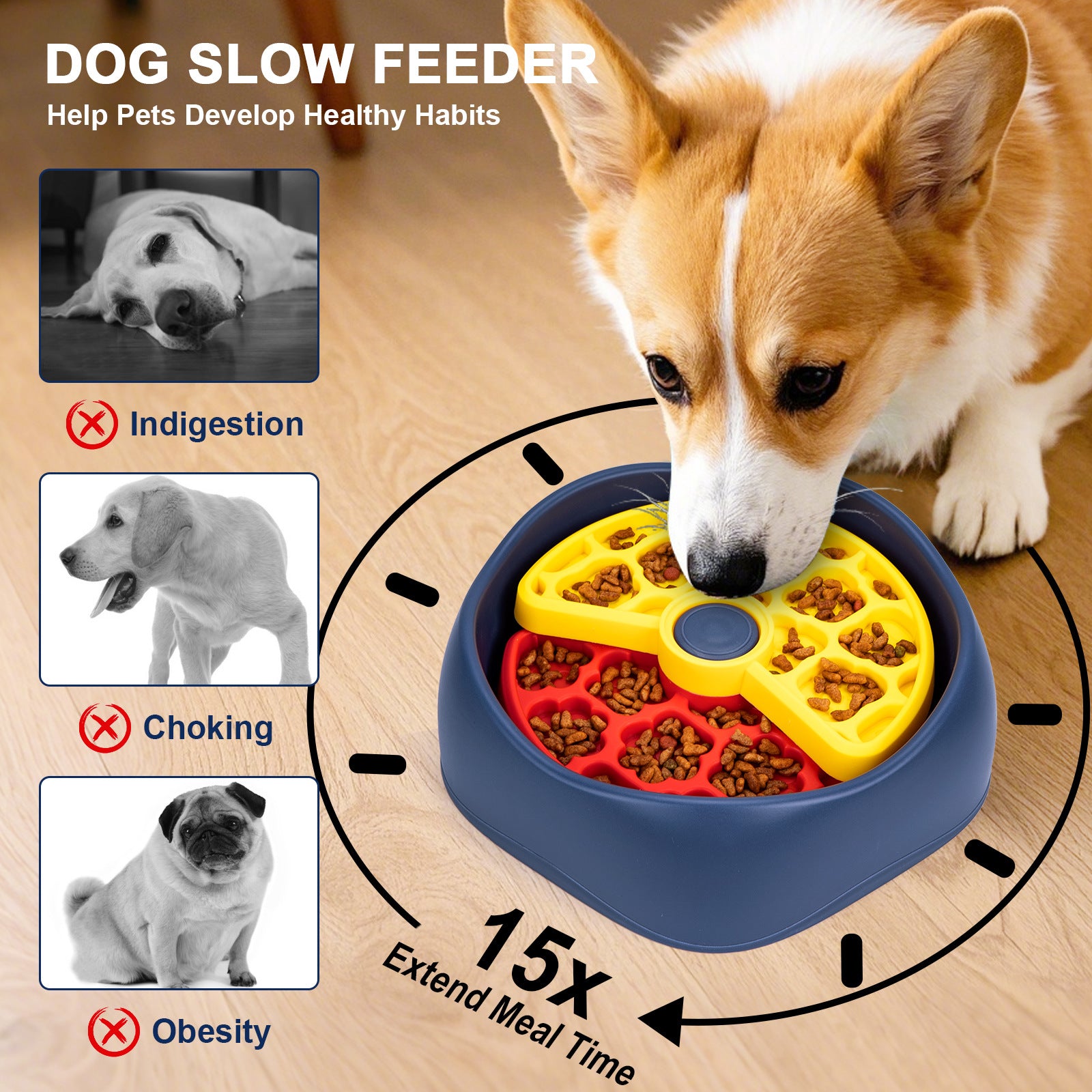 Red,Green and Blue Interactive Dog Puzzle Feeder Bowl - Slow Eating & Mental Stimulation Toy for Small Medium Breeds - view 7