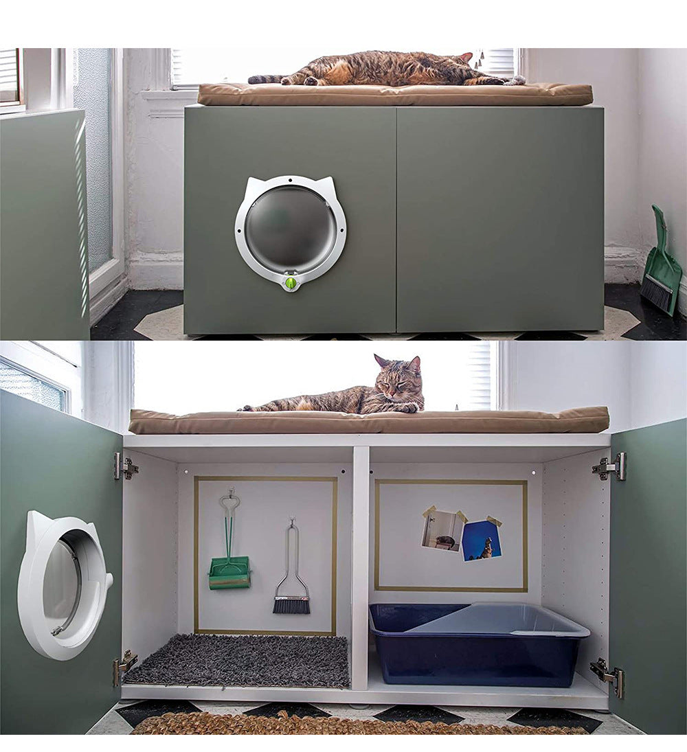 White 4-Way Locking Cat Flap Door - Pet Entry Portal for Interior Doors, Walls & Cabinets - view 4