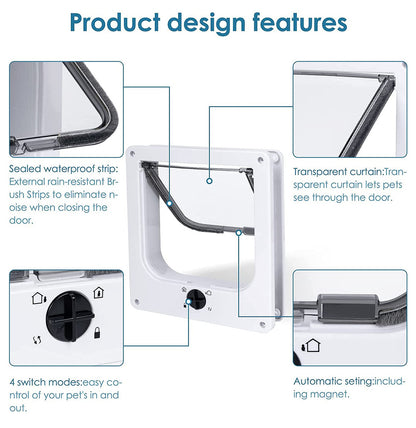 Size XL White 4-Way Locking Pet Flap Door for Cats and Small Dogs - Weatherproof Magnetic Cat Door - view 5