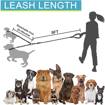 Pink 3-in-1 Tangle-Free Dog Leash for 1-3 Dogs - Heavy Duty Bungee Coupler with Reflective Stitching & Padded Handle - view 2