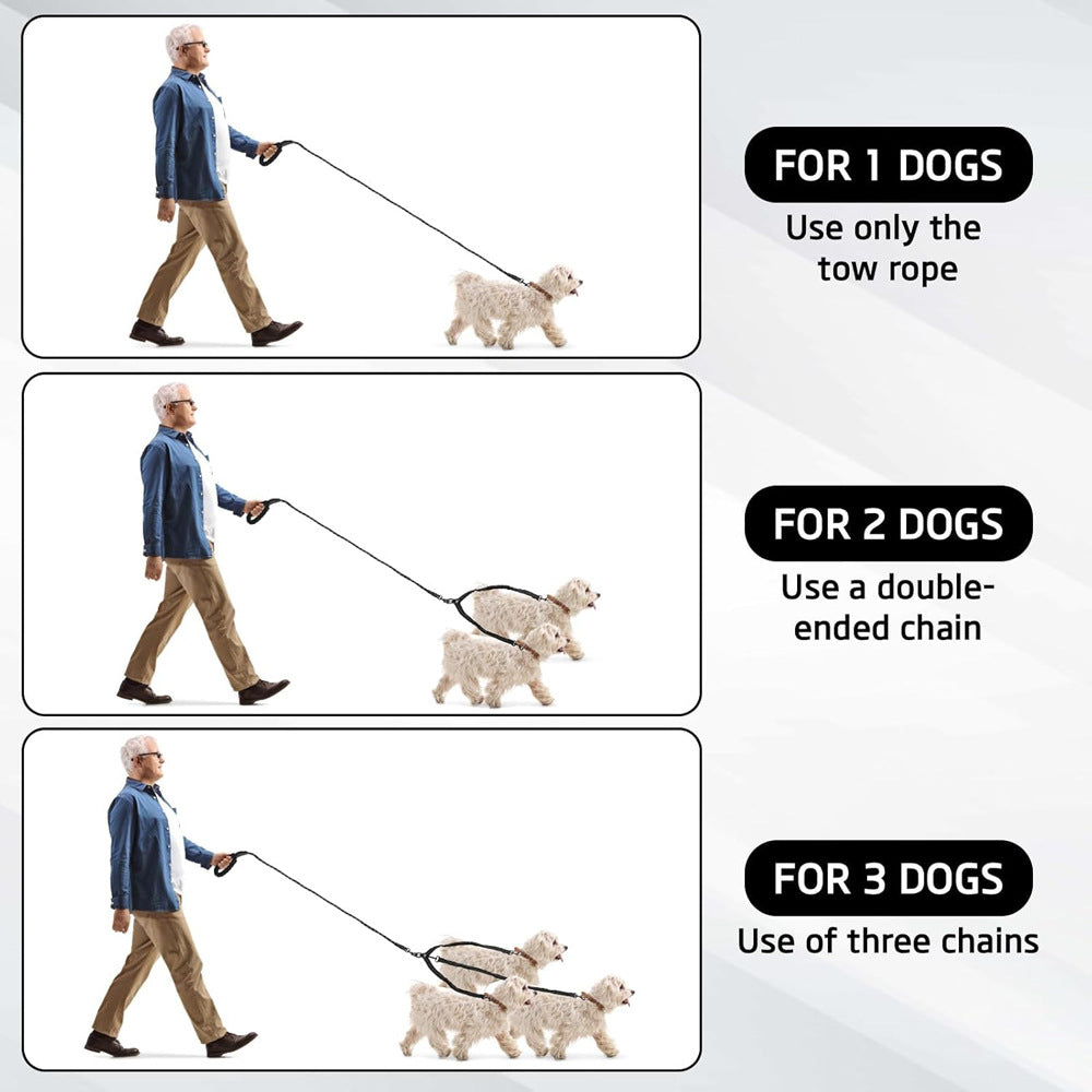 Green 3-in-1 Tangle-Free Dog Leash for 1-3 Dogs - Heavy Duty Bungee Coupler with Reflective Stitching & Padded Handle - view 3