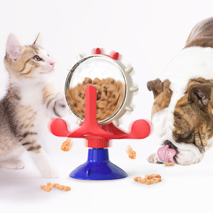 Red,Blue and White Interactive Pet Treat Dispenser - Spinning Wheel Food Puzzle Toy for Cats & Dogs with Suction Cup Base - view 2