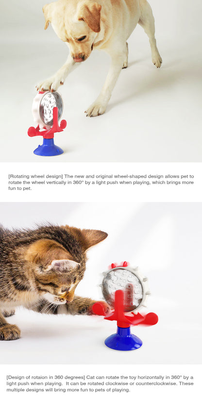 Red,Blue and White Interactive Pet Treat Dispenser - Spinning Wheel Food Puzzle Toy for Cats & Dogs with Suction Cup Base - view 5
