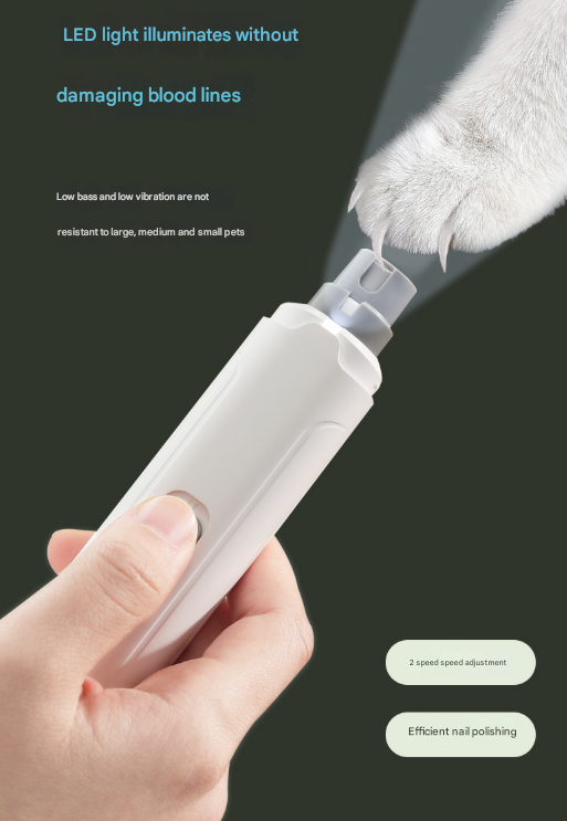 White Quiet Electric Pet Nail Grinder with LED Light - 2-Speed USB-C Rechargeable Trimmer for Dogs & Cats Grooming - view 3