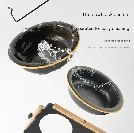 Adjustable Raised Pet Feeder - Modern Wood & Metal Stand with Dual Bowls for Cats & Dogs - view 2