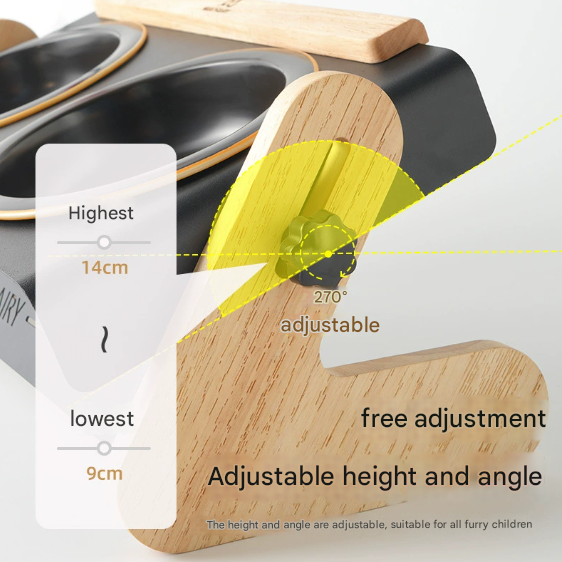 Adjustable Raised Pet Feeder - Modern Wood & Metal Stand with Dual Bowls for Cats & Dogs - view 3
