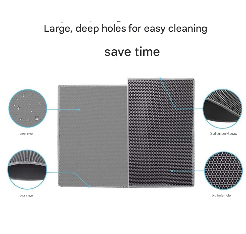 Black Large Double-Layer Cat Litter Trapping Mat - Waterproof EVA Honeycomb Design for Scatter Control (45cm x 60cm) - view 3