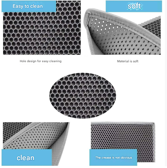 Grey Large Double-Layer Cat Litter Trapping Mat - Waterproof EVA Honeycomb Design for Scatter Control (45cm x 60cm) - view 2