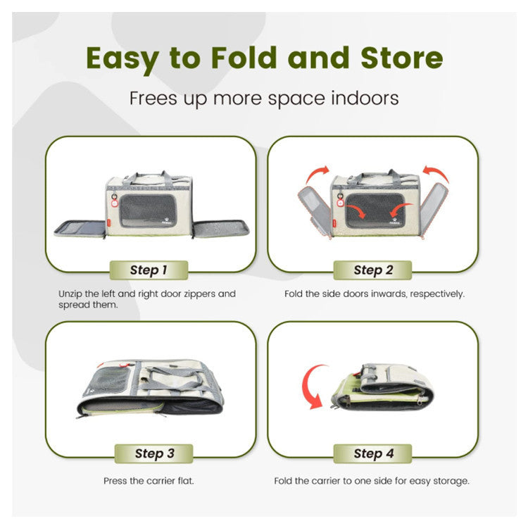 Gray Green Lightweight Foldable Pet Carrier with Straps - view 2
