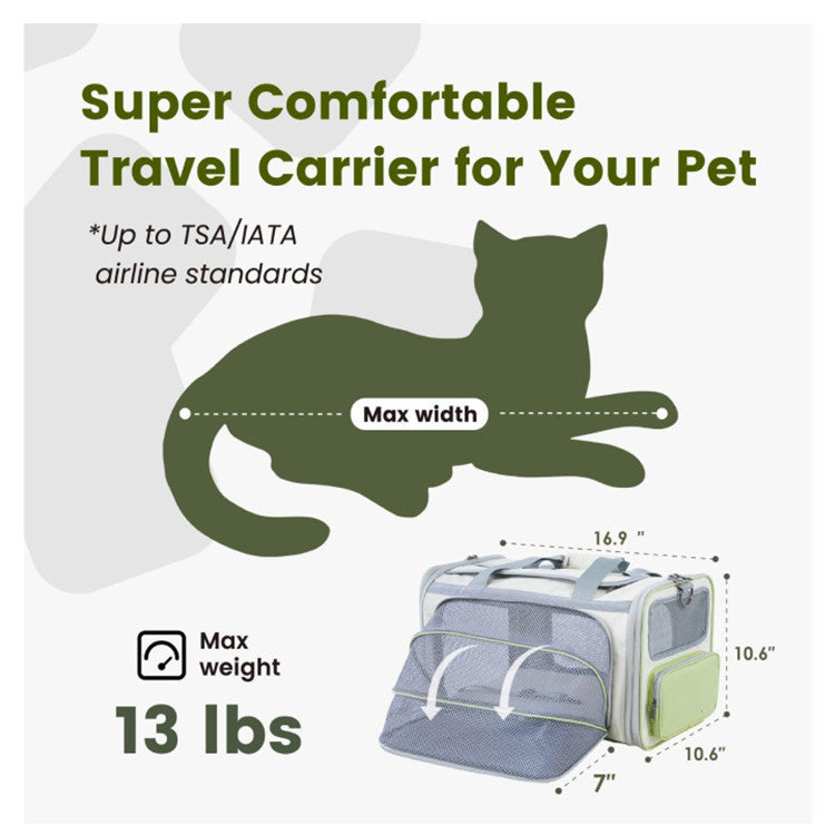 Gray Green Lightweight Foldable Pet Carrier with Straps - view 3