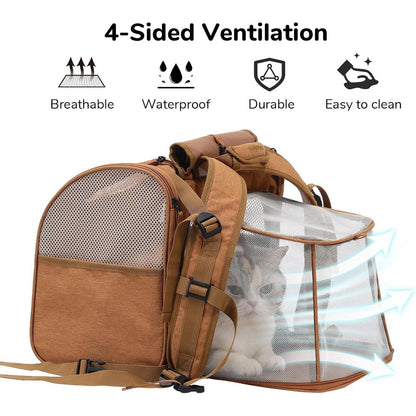 Brown Expandable Breathable Outdoor Portable Large Space Cat Backpack - Pet Carrier for Cats and Dogs - view 4