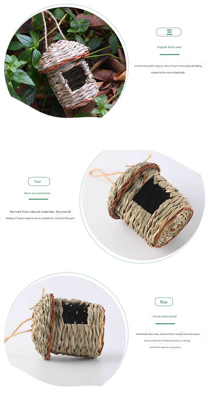 3-Piece Handcrafted Natural Grass Bird Nest - Eco-Friendly Pet Garden Decor(14x10cm) - view 3