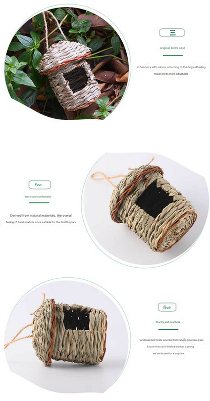 3-Piece Handcrafted Natural Grass Bird Nest - Eco-Friendly Pet Garden Decor(13x8cm) - view 3