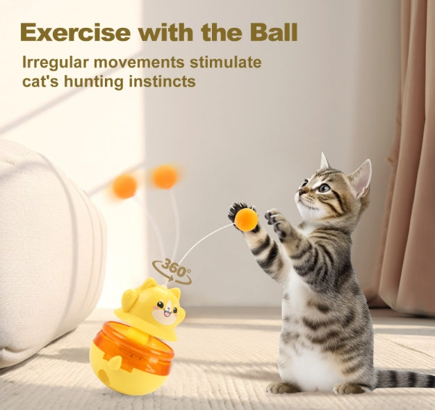 2-Piece Pink Interactive Cat Tumbler Toy - 3-in-1 Treat Dispensing Puzzle Feeder with Ball Track & Teaser Wand - view 2