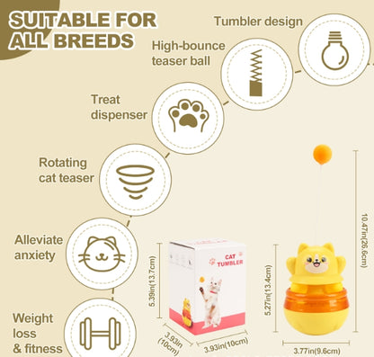 2-Piece Pink Interactive Cat Tumbler Toy - 3-in-1 Treat Dispensing Puzzle Feeder with Ball Track & Teaser Wand - view 3