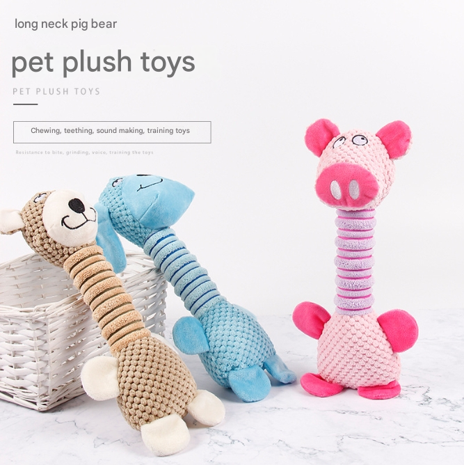 2-Piece Pink Long Neck Plush Dog Toy - Interactive Chew & Cuddle Toy for Puppies - view 3