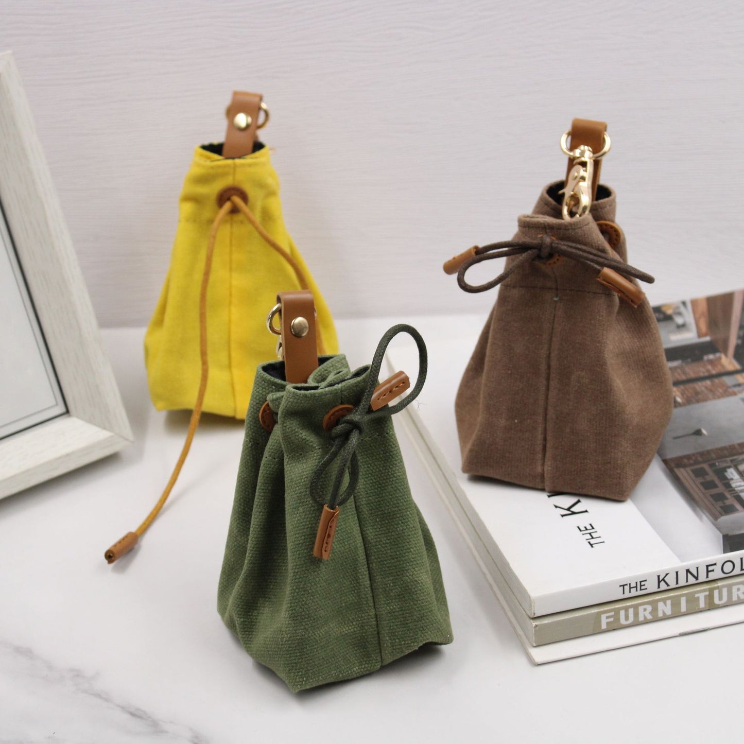 2-PCS Brown Clip-On Canvas Dog Treat Pouch - Portable Drawstring Bag for Training & Walks - view 4