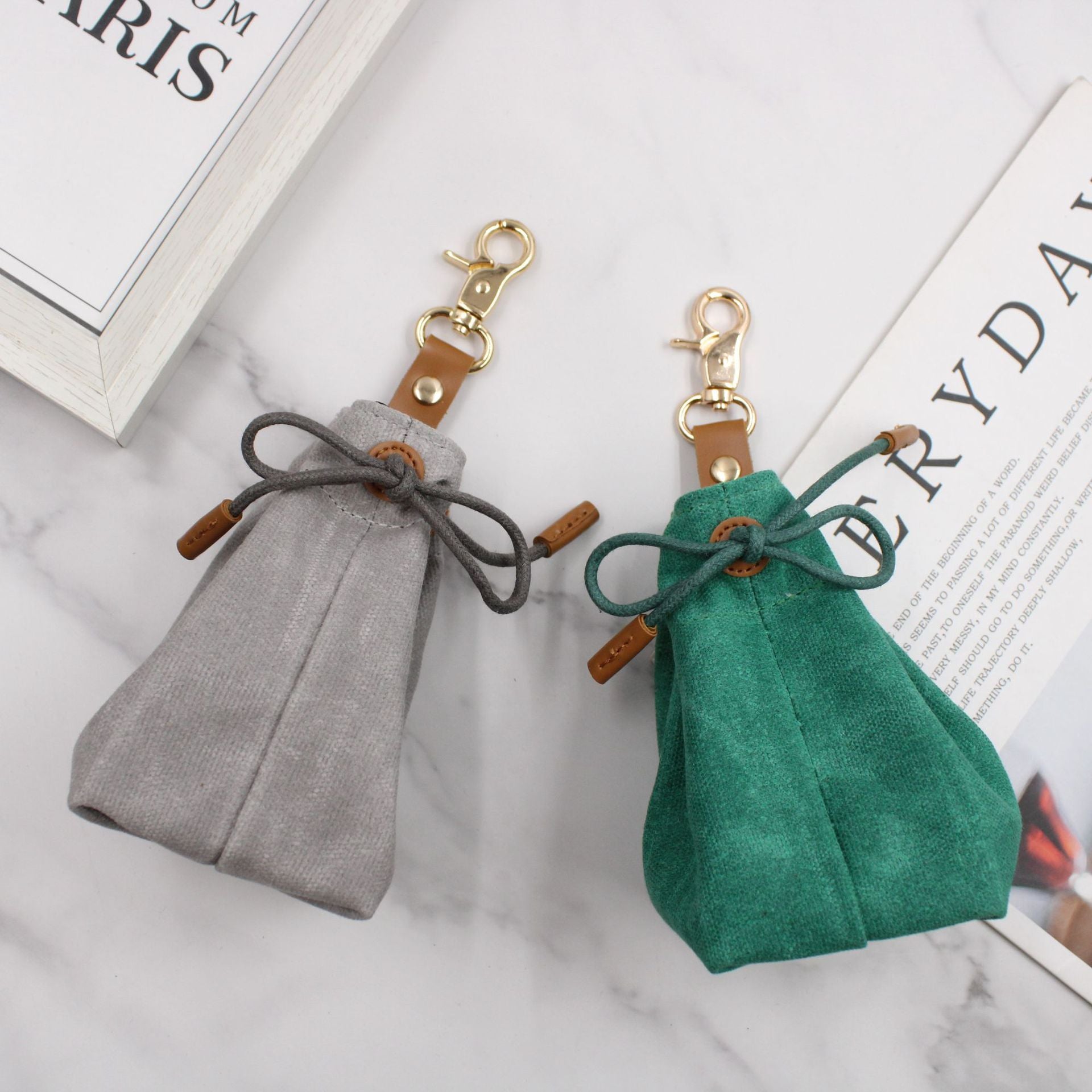 2-PCS Brown Clip-On Canvas Dog Treat Pouch - Portable Drawstring Bag for Training & Walks - view 5