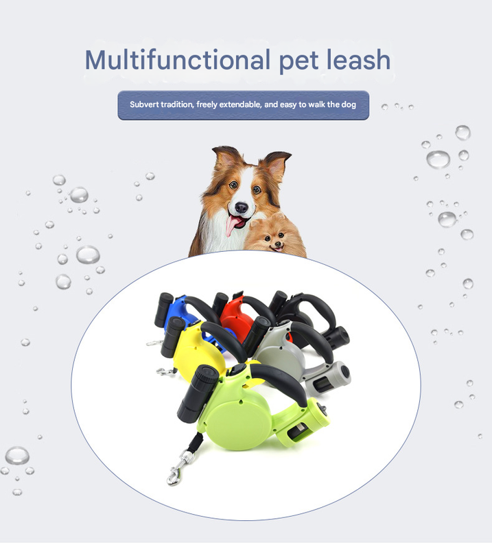 Blue 3-in-1 Retractable Dog Leash with LED Flashlight & Poop Bag Dispenser | Heavy Duty Tangle-Free Leash for Safe Night Walks - view 2
