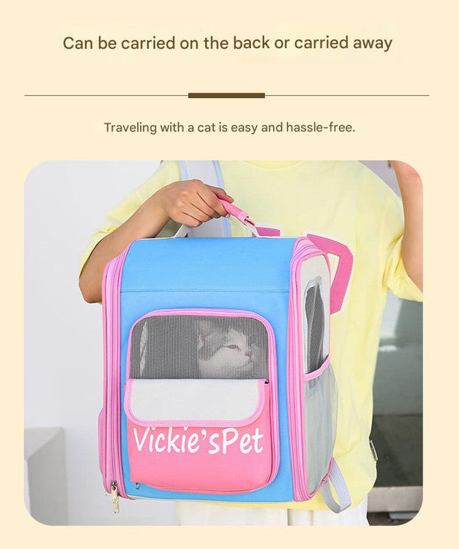 Breathable Pet Carrier Backpack - Large Capacity, Multiple Windows, Oxford Cloth(pink) - view 3