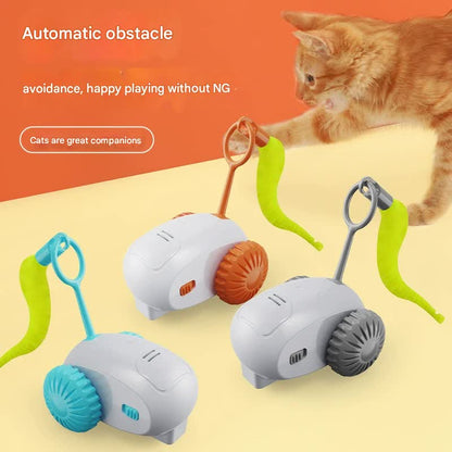 Interactive Smart Cat Toy Car - Automatic Obstacle Avoidance, Feather Tail, USB Rechargeable(gray) - view 2