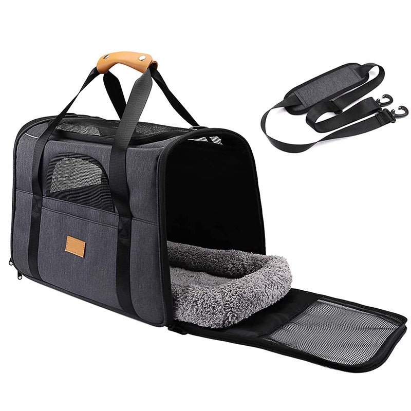 Foldable Soft-Sided Pet Carrier for Travel - Fits Cats & Small Dogs Under 6kg, with Removable Plush Bed & Shoulder Strap(black) - view 2