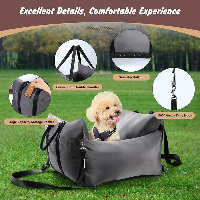 2-in-1 Pet Car Booster Seat & Travel Bed - Removable, Non-Slip, for Small Dogs & Cats(Khaki) - view 2