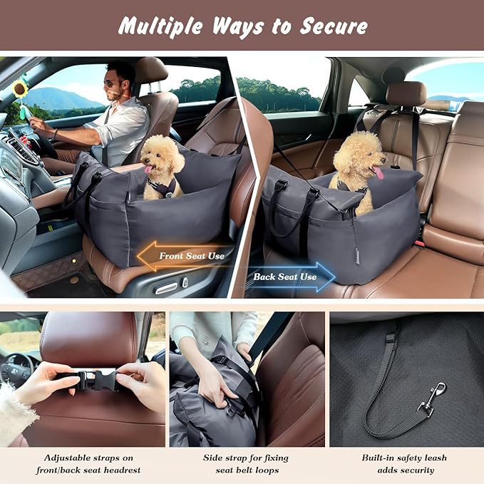 2-in-1 Pet Car Booster Seat & Travel Bed - Removable, Non-Slip, for Small Dogs & Cats(Khaki) - view 3