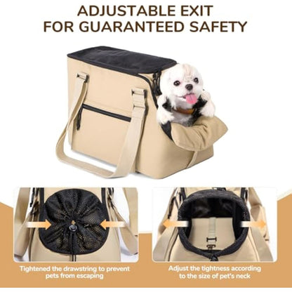 Versatile Pet Carrier Tote Bag for Small Dogs & Cats - Waterproof, Car Seat Function & Adjustable Safety Exit(Khaki) - view 3