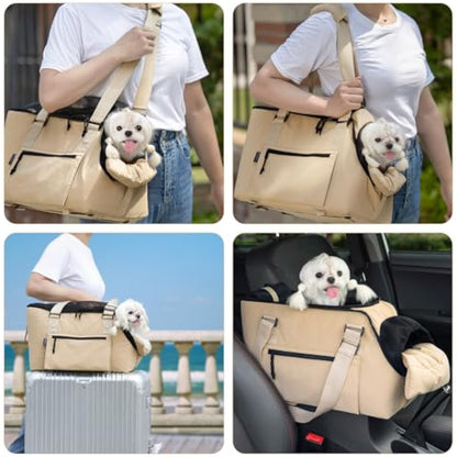 Versatile Pet Carrier Tote Bag for Small Dogs & Cats - Waterproof, Car Seat Function & Adjustable Safety Exit(Khaki) - view 5