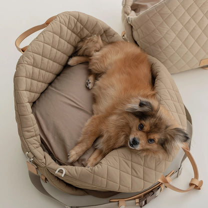 Luxury Quilted 2-in-1 Pet Travel Carrier & Car Booster Seat for Small Dogs(beige) - view 8